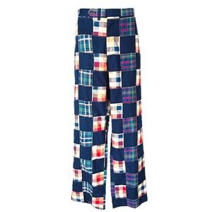 Vintage Men's Patchwork Golf Pants 1970s Flared Leg Navy Sport Slacks 34" Waist